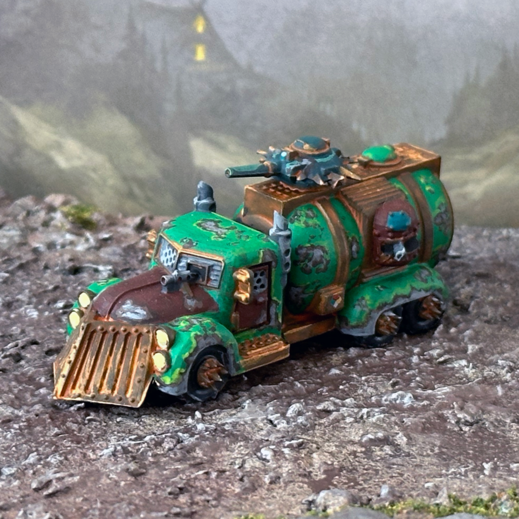 The reave pulverizer, a fuel truck upgraded with a light turret, sponsons and a plow